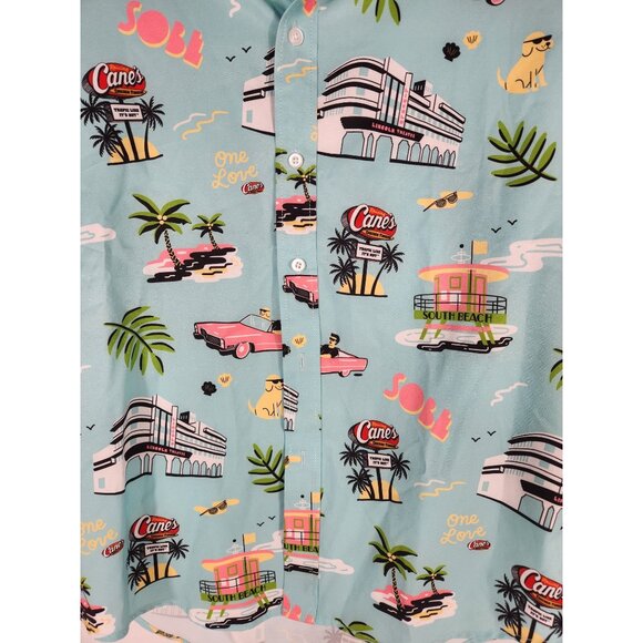 Raising Cane's Novelty Print Shirt Kitschy Beach Surf Button Up Small - Picture 2 of 5